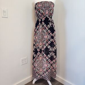 Charlotte Russe Womens Medium Strapless Lined Sheer Maxi Dress Abstract Print
